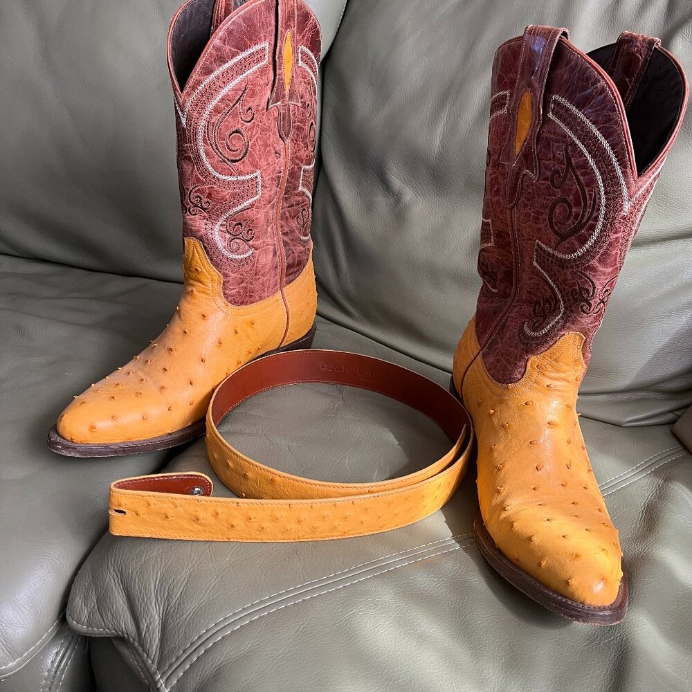 Alfa Western Wear Genuine Ostrich Boots with Matching Belt